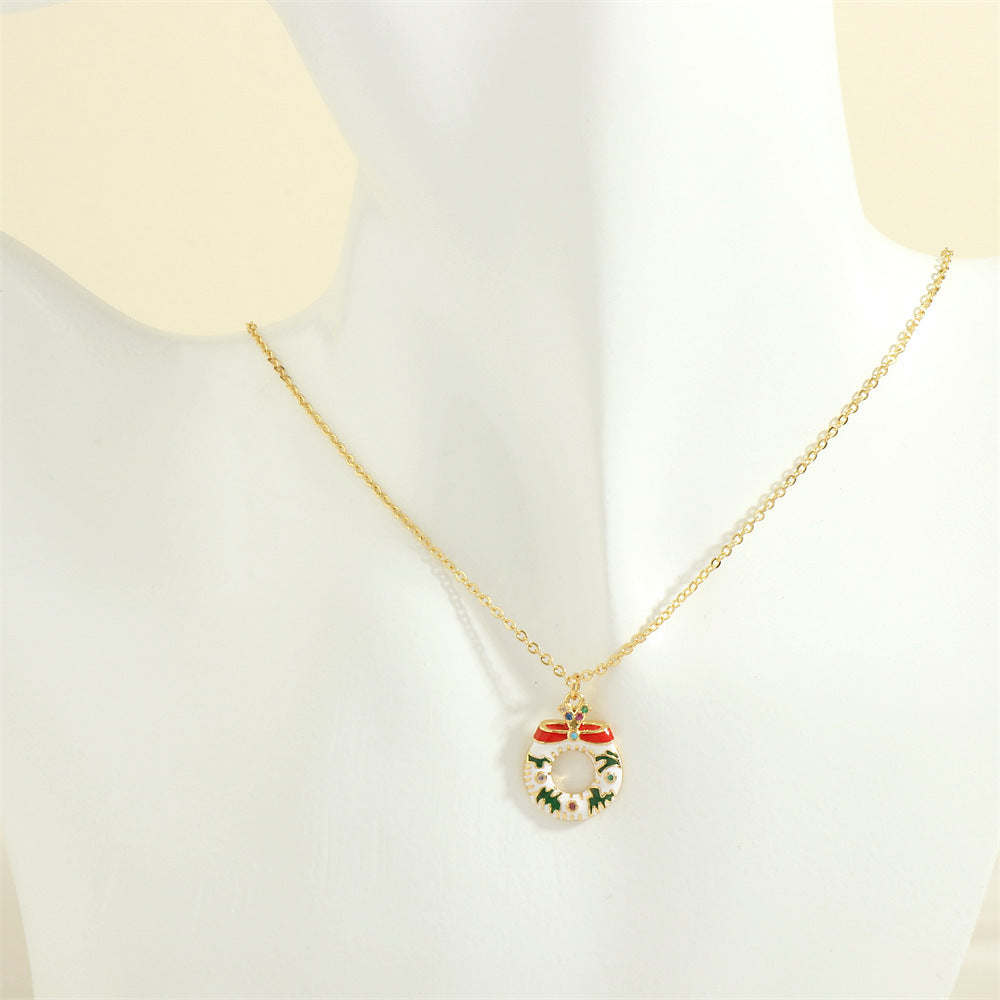 Festive Christmas Tree, Santa Claus, Elk & Snowman Oil-Drop Necklace – Colorful Rhinestone Clavicle Chain for Women - ZA-ZOLA