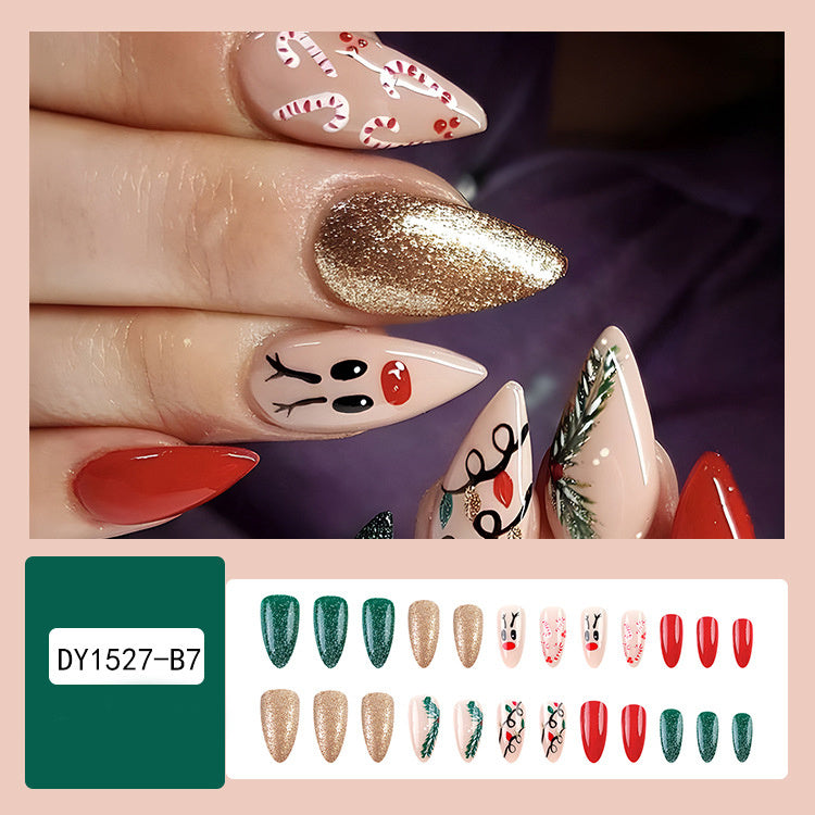 24pcs Christmas False Nails – Festive Snowflake & Hat Design, Perfect for Holiday Parties - ZA-ZOLA