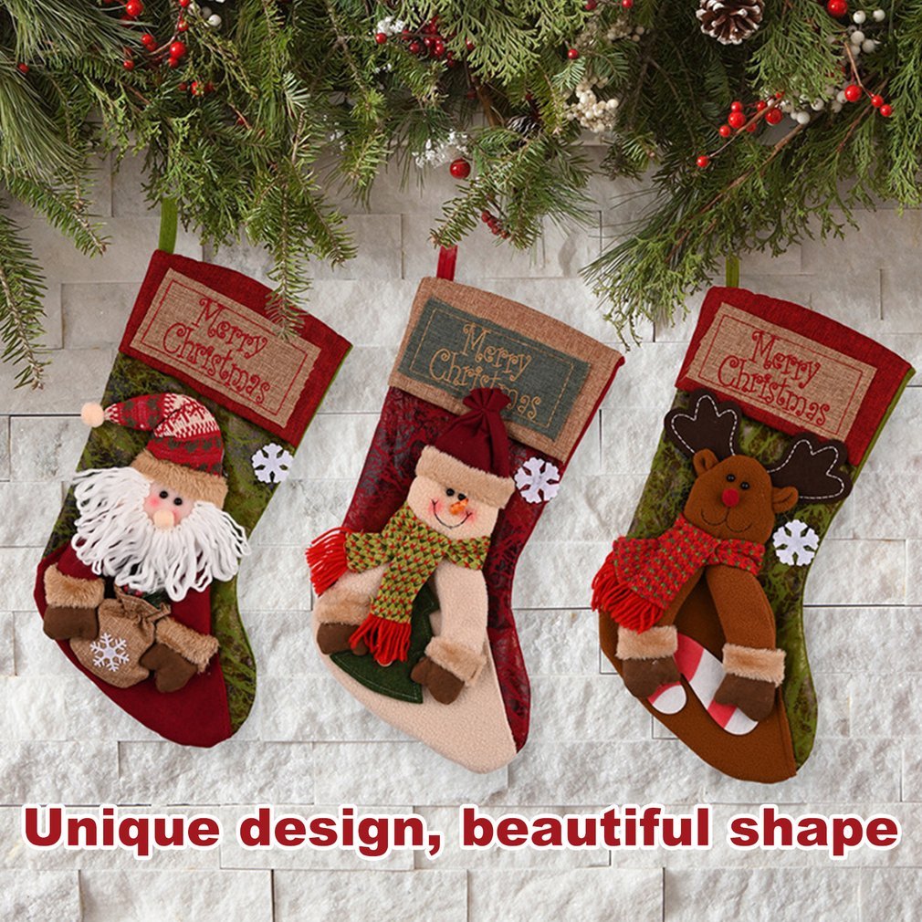 Christmas Stocking Socks – Santa, Snowman, & Elk Ornaments for Fireplace & Tree Decor - ZA-ZOLA