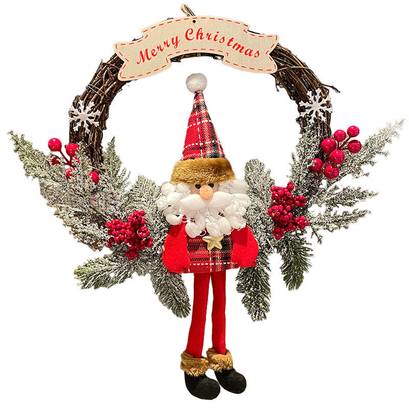 Christmas Snowman & Elk Vine Wreath – Festive Door Hanging Decoration for Holiday Cheer - ZA-ZOLA