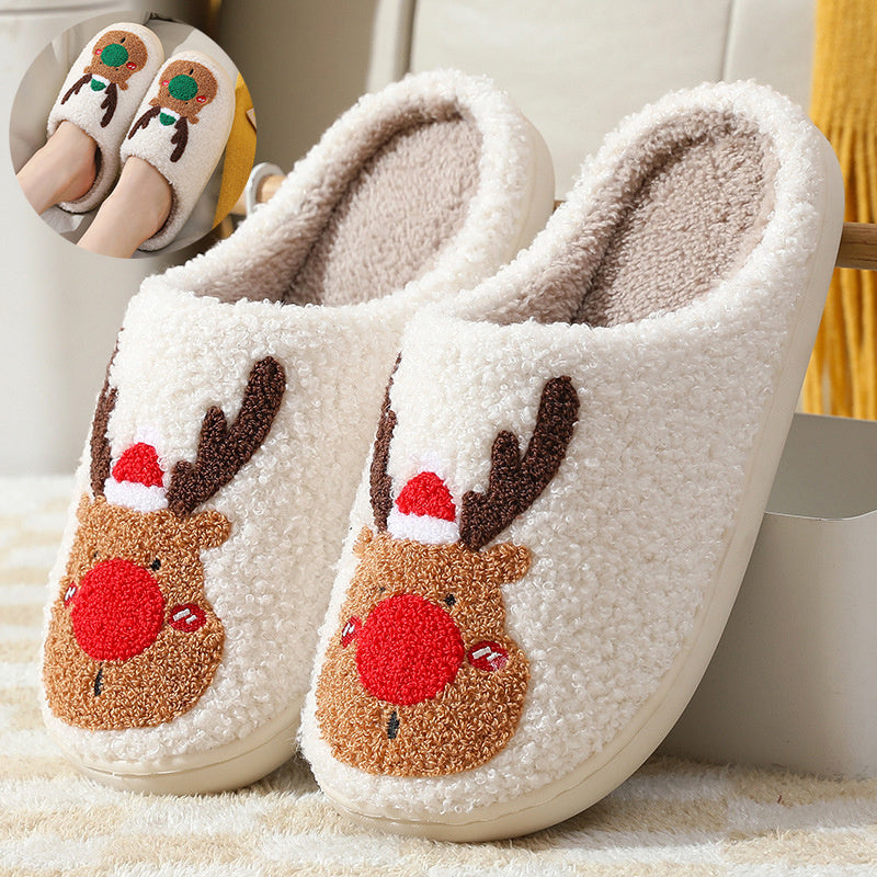 Christmas Elk Soft Cozy Winter Home Slippers – Slip-On Bedroom Slippers for Women & Men – Warm House Shoes - ZA-ZOLA