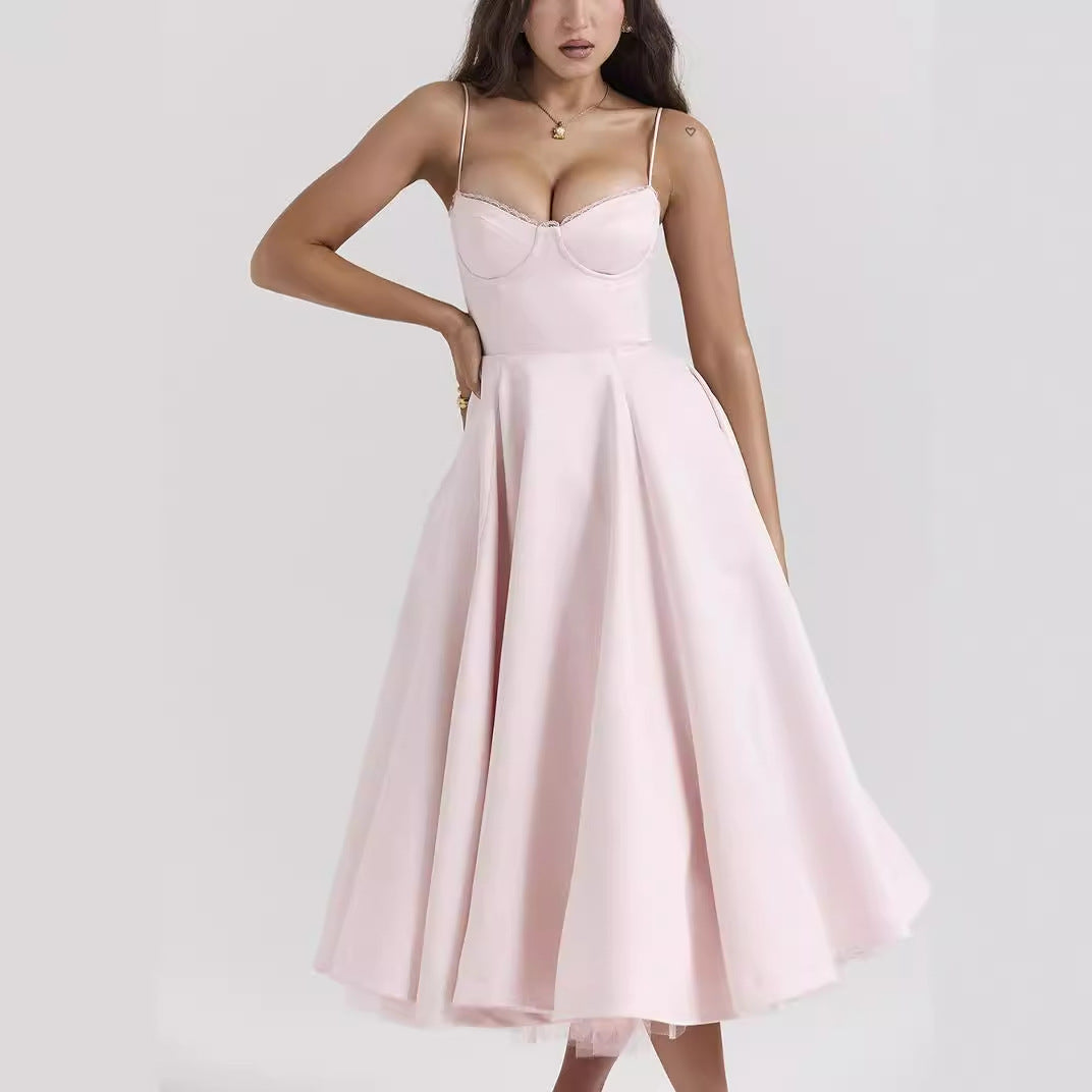 Ärmelloses, bauschiges langes Kleid mit V-Ausschnitt für Damen – Elegante Sommermode für Partys und Hochzeiten | Großbritannien und USA