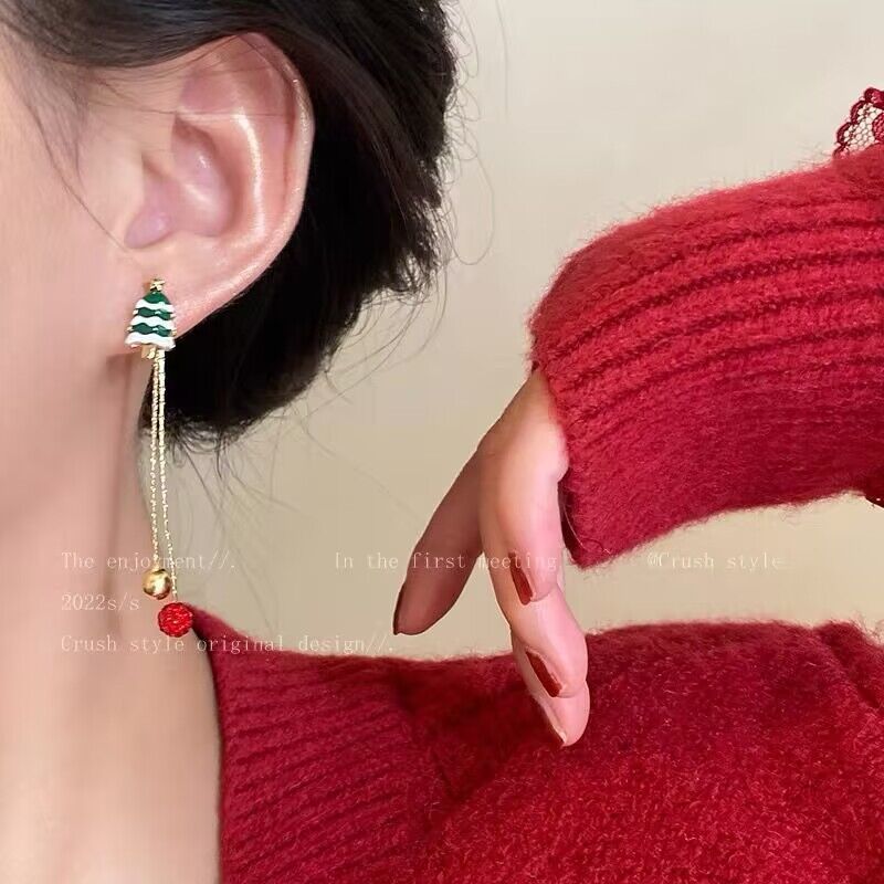 INS Fashion Xmas Earrings – Moving Santa Claus & Long Tassel Asymmetric Drop Earrings for Women - ZA-ZOLA