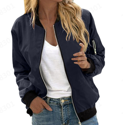 European & American Solid Color Women's Zipper Baseball Uniform – Stylish & Comfortable