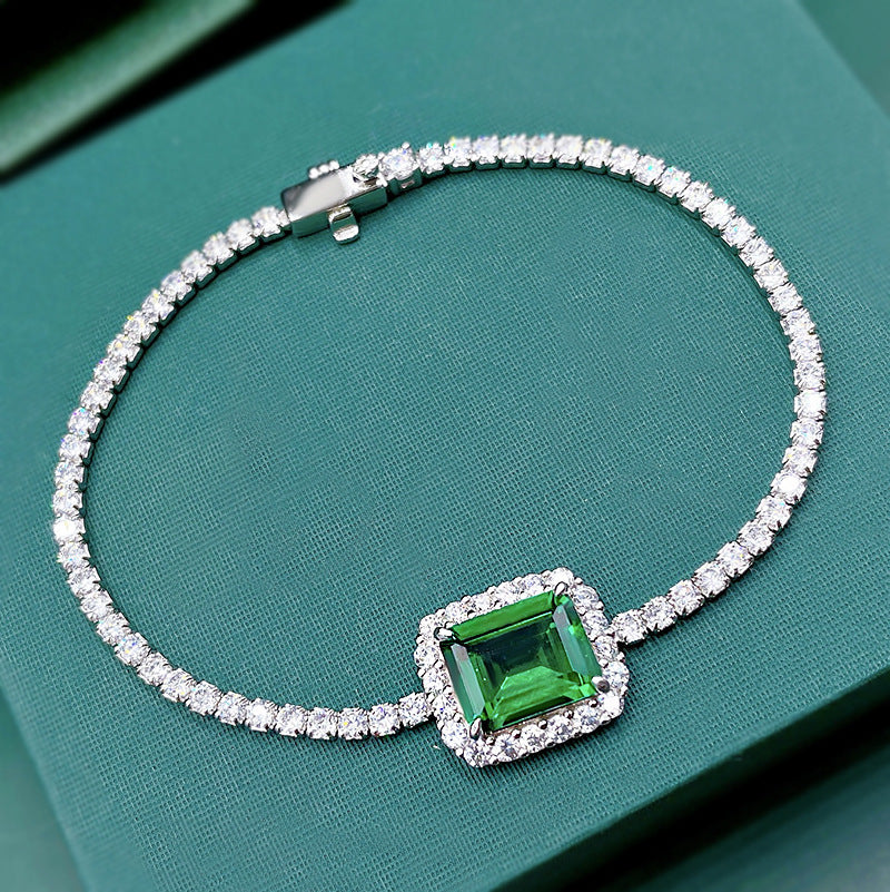 S925 Sterling Silver Synthetic 810 Emerald Bracelet - ZA-ZOLA