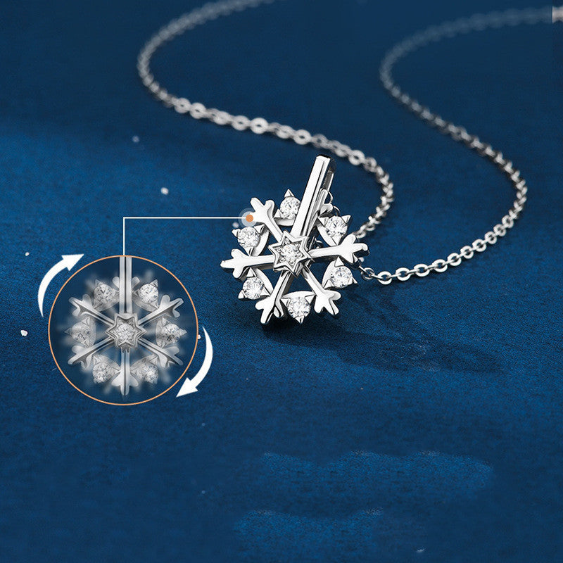 Rotatable 925 Silver Snowflake Necklace – Luxury Niche Design with Shiny Rhinestones, Perfect Gift for Women - ZA-ZOLA