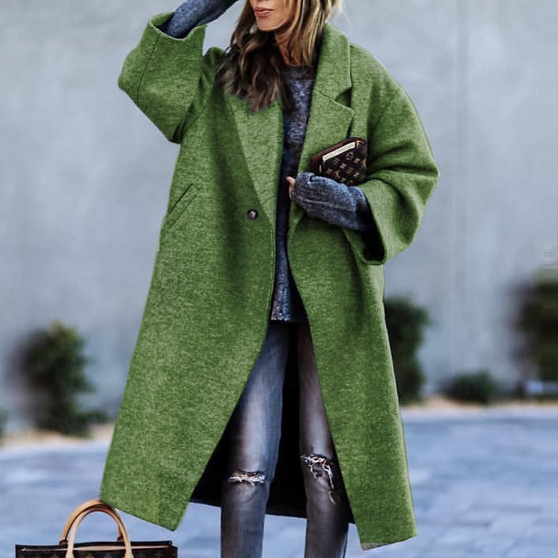 European & American Women’s Long-Sleeved Woolen Overcoat – Stylish Winter Outerwear