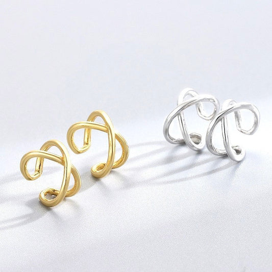 S925 Geometric Cross Ear Clip Korean Style - ZA-ZOLA