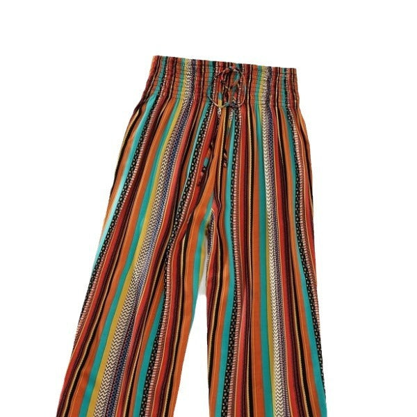 Multi-color Stripe Women's Casual Pants Tied Elastic Waist - ZA-ZOLA