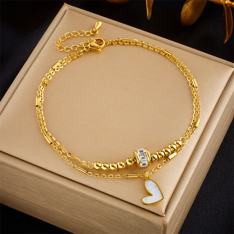 Fashion Jewelry Boho Classic Love Heart Ankle Chain Double Layer Chain Bracelet Anklet Charm Tassel Leg Chain On Foot Chain Women Party Jewelry Accessories - ZA-ZOLA