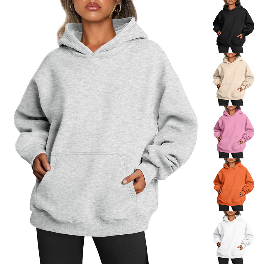 Women's Oversized Fleece Hoodie – Loose Sweatshirt with Pockets, Long Sleeve Pullover for Winter & Fall