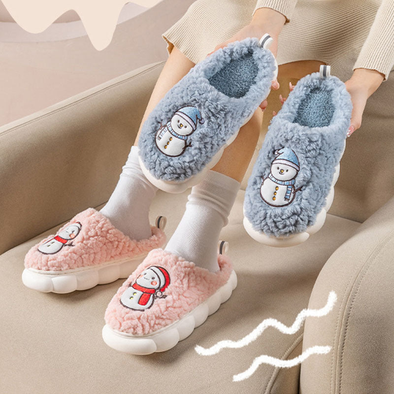 Cute Snowman Plush Slippers – Warm Winter Thick-Soled Non-Slip Indoor Shoes for Couples, Women & Men - ZA-ZOLA