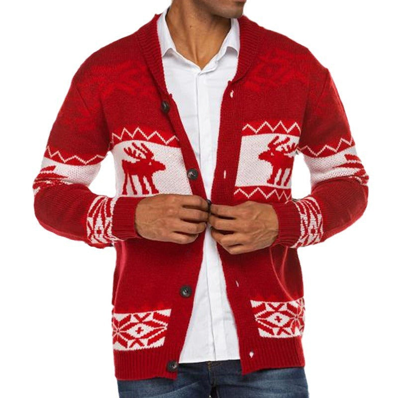 Men's Christmas Jacquard Sweater Button Cardigan Coat – Festive Knitwear for the Holidays - ZA-ZOLA