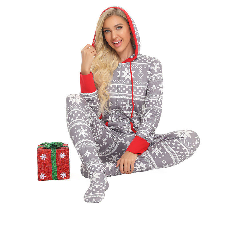 New Christmas Parent-Child Pajama Set – One-Piece Elk & Snowflake Home Wear Outfit - ZA-ZOLA