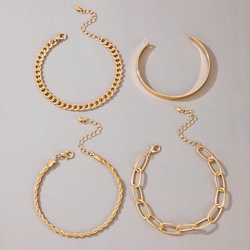 Exaggerated And Minimalist Gold Thick Chain Bracelet Set Of Four Pieces - ZA-ZOLA