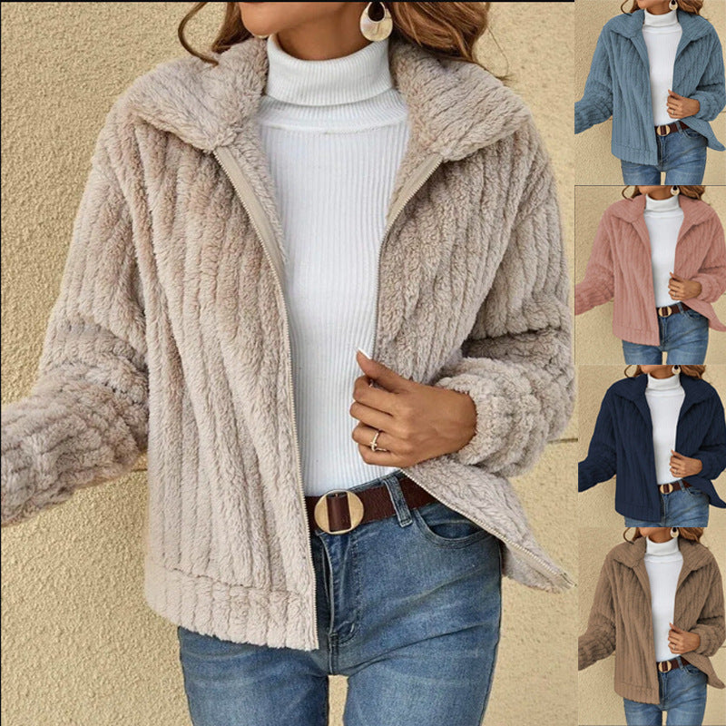 Women's Fleece Lapel Cropped Jacket – Cozy and Stylish Winter Outerwear