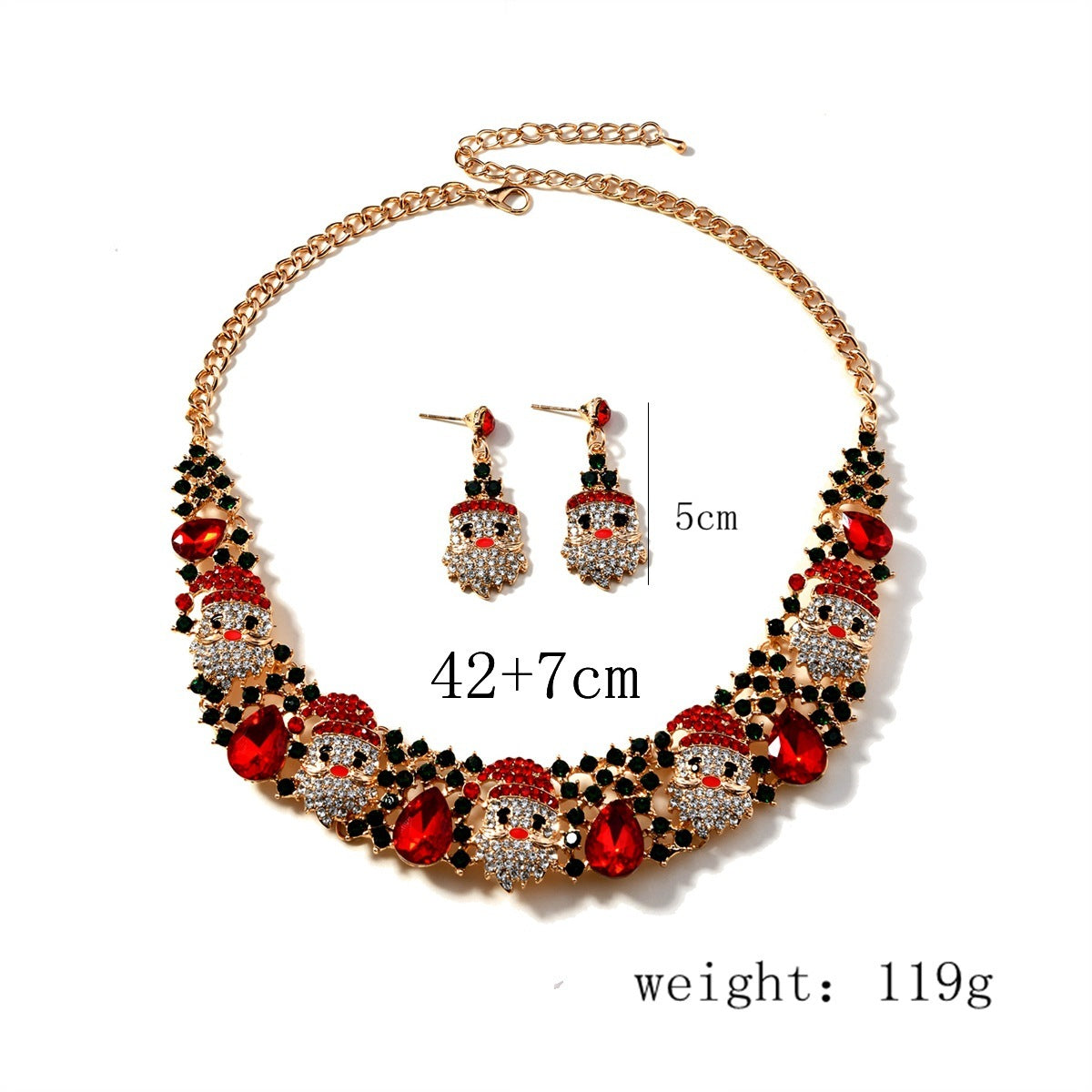 Festive 3pcs Christmas Necklace & Earrings Set – Sparkling Santa Claus Jewelry with Colored Rhinestones - ZA-ZOLA