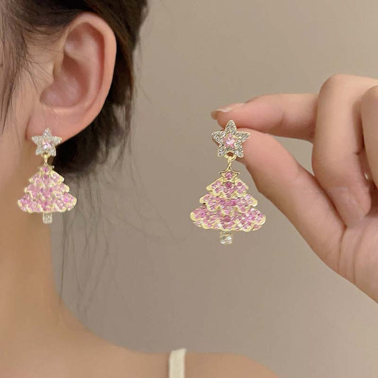 Elegant Micro-Inlaid Christmas Tree Earrings for Women – Festive Fashion Jewelry for the Holidays - ZA-ZOLA