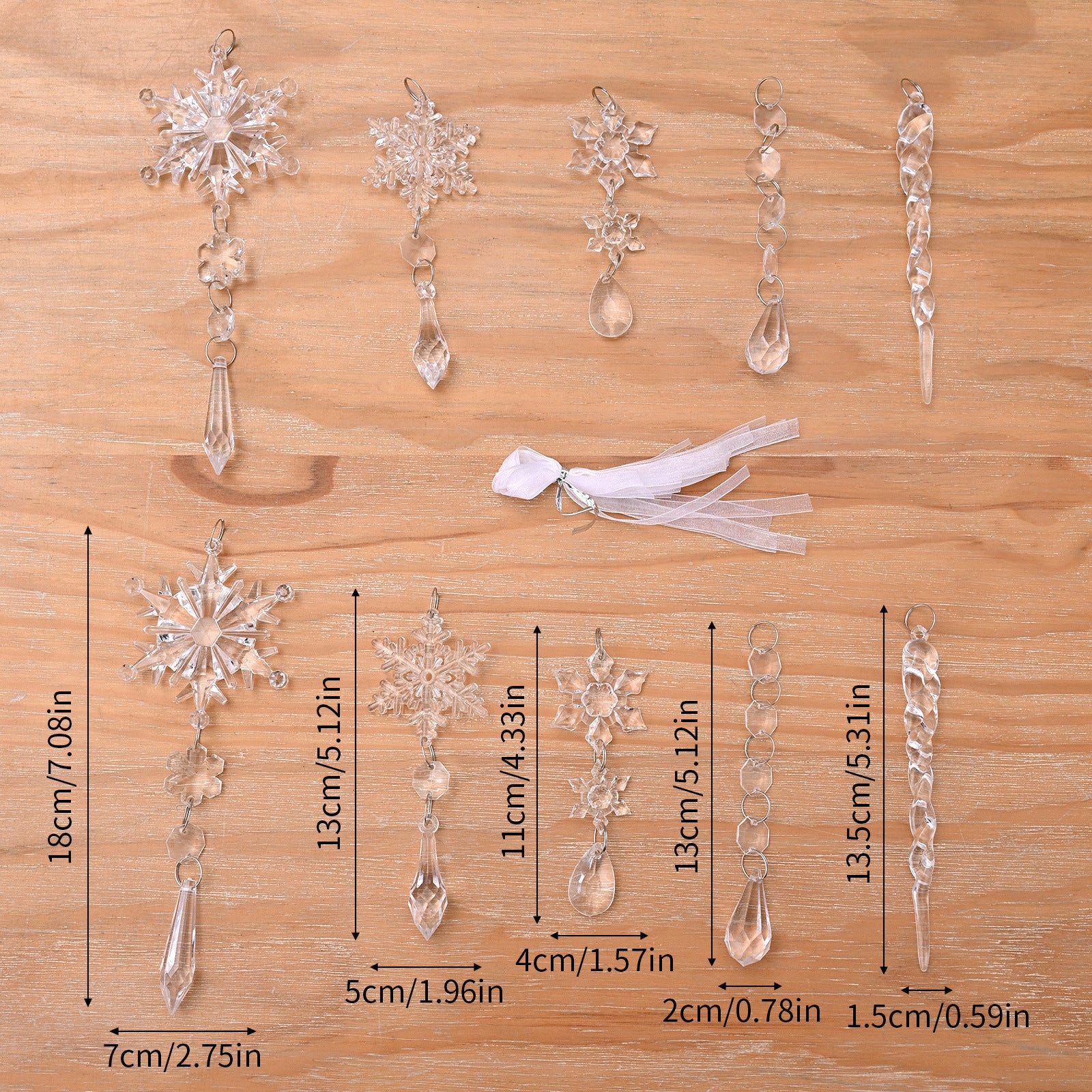 10pcs Acrylic Ice Strip Christmas Tree Pendants – Festive Snow Ceiling Ornaments for Holiday Decor - ZA-ZOLA