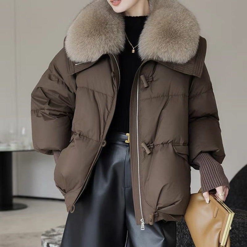 Down Cotton-Padded Jacket for Women – Short Fur Collar Thickened Winter Coat