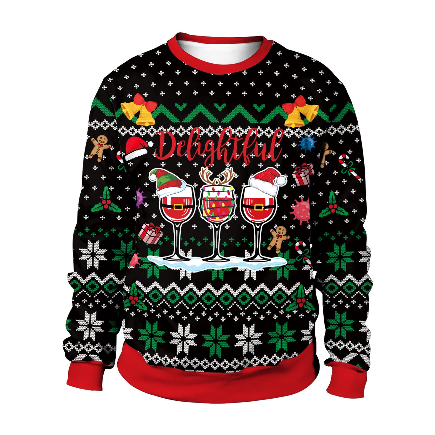 Digital Print Christmas Sweaters – Round Neck Festive Tops for Men & Women - ZA-ZOLA