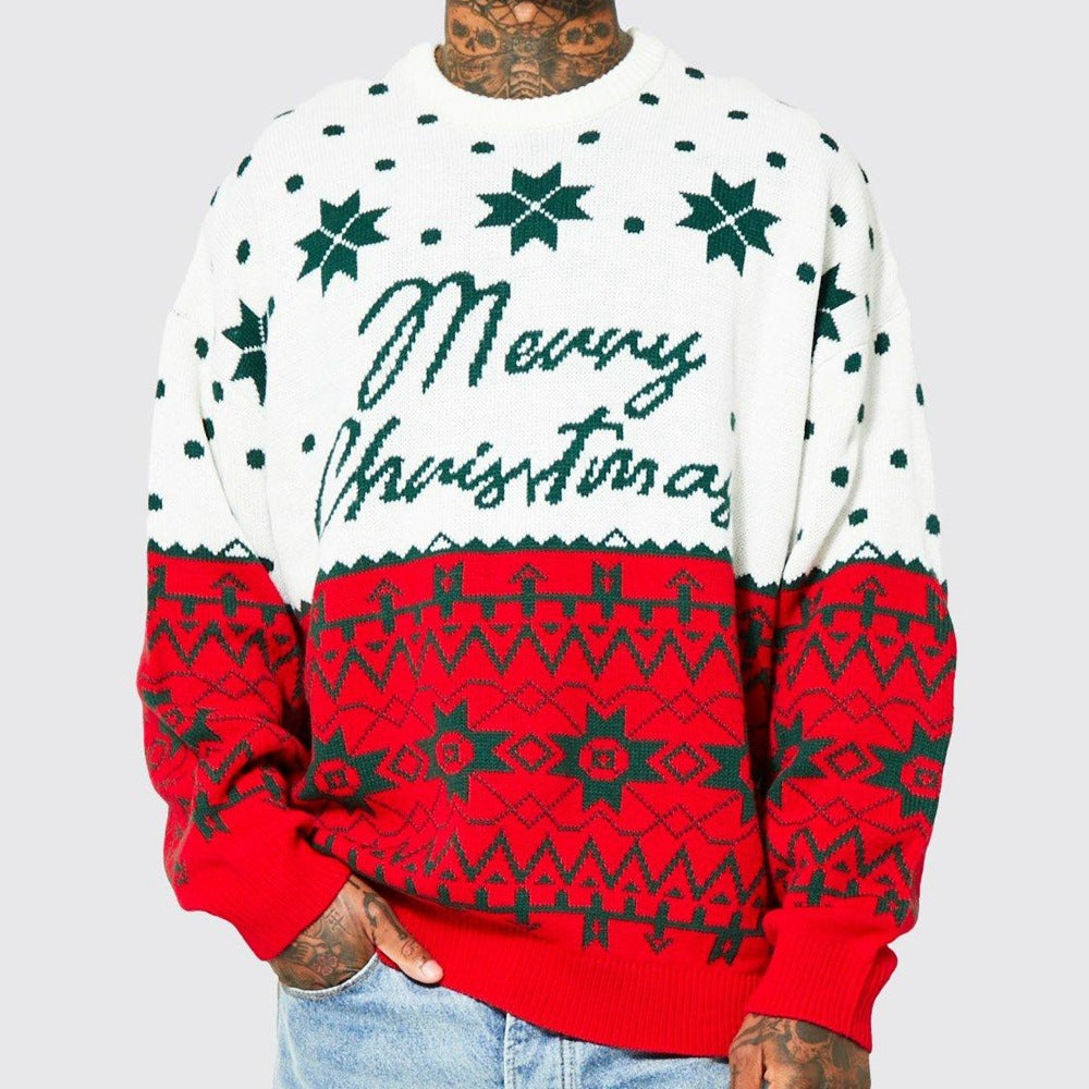 Men's Christmas Jacquard Loose-Fitting Sweater – Festive Holiday Knitwear - ZA-ZOLA