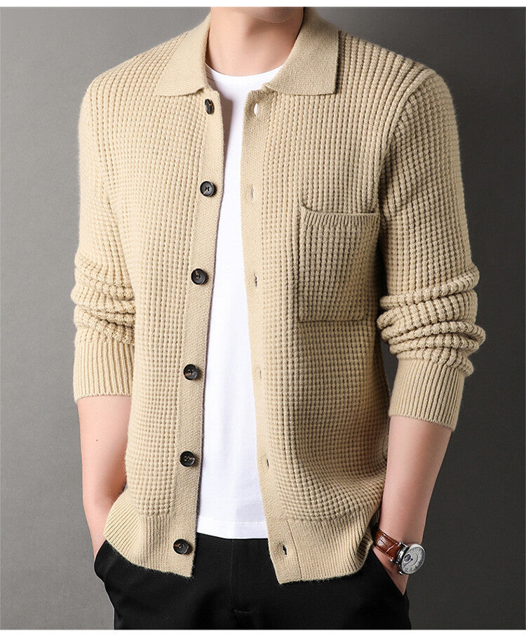 Twist Jacquard Lapel Sweater Cardigan Men's Outer Wear Autumn And Winter Trends Fashion Slim Knit Top Coat - ZA-ZOLA