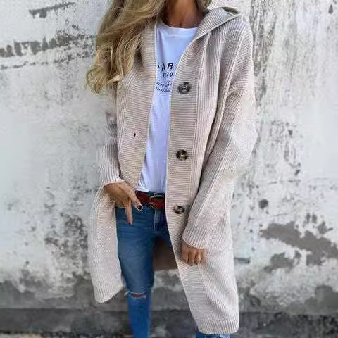 Mid-Length Sweater Cardigan for Women – Light Gray Knitwear for Casual & Cozy Style