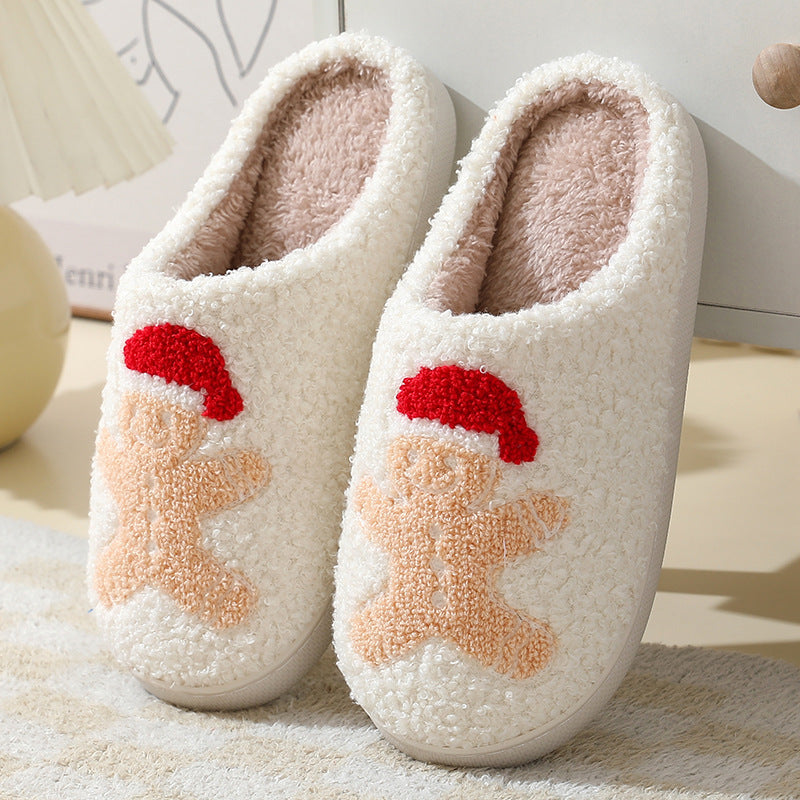 Christmas Cartoon Santa Claus Slippers for Couples – Cute Cotton Winter Home Slippers for Women & Men – Warm Furry Shoes - ZA-ZOLA