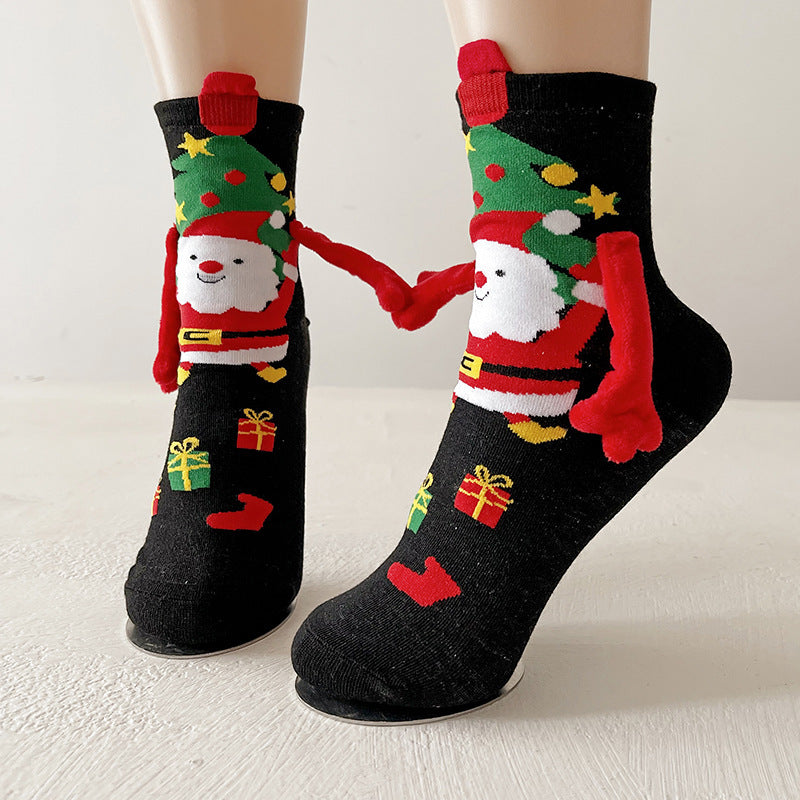 Christmas Magnetic Hand-Holding Socks – Cute Elk, Santa Claus & Snowman Socks for Couples - ZA-ZOLA