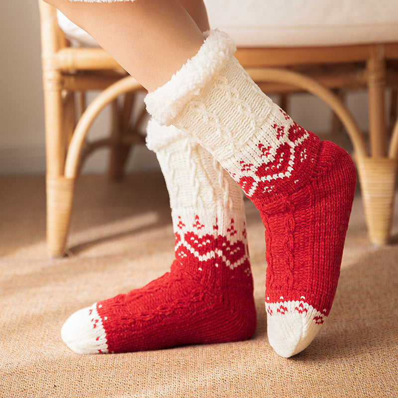 Love Knitted Plush Floor Socks – Warm Non-Slip Winter Carpet Socks for Women – Christmas Home Comfort - ZA-ZOLA