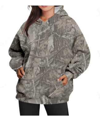 Women's Camouflage Hoodie with Maple Leaf Print – Oversized Sports Hoodie for Ultimate Comfort