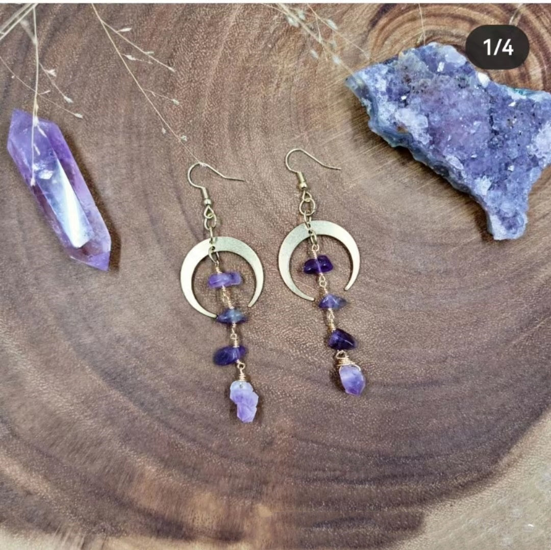 Wings Butterfly Moon Accessories Amethyst Handmade Earrings - ZA-ZOLA