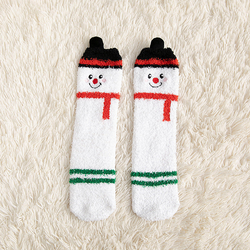 Child Christmas Socks – Cute Elk, Santa Claus, Snowman Coral Fleece Winter Floor Socks - ZA-ZOLA