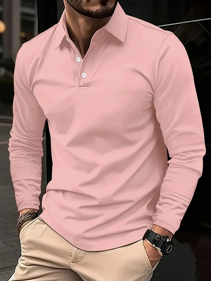 Men's Buckle Polo Collar Long Sleeve – Casual European & American Style, Comfortable Daily Wear - ZA-ZOLA