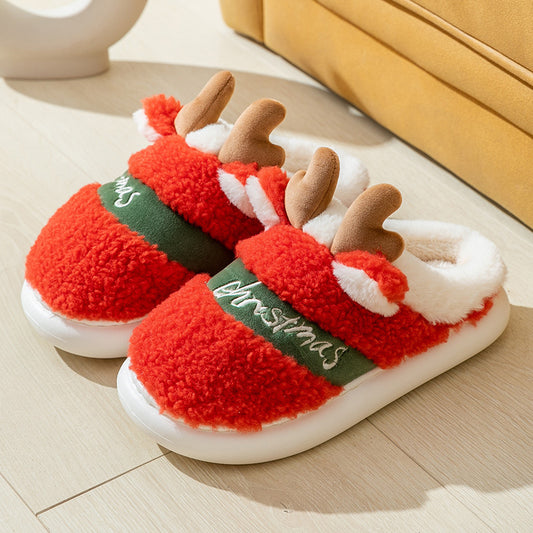 Christmas Elk Soft Cozy Winter Home Slippers – Slip-On Bedroom Slippers – Warm House Shoes for Women & Men - ZA-ZOLA