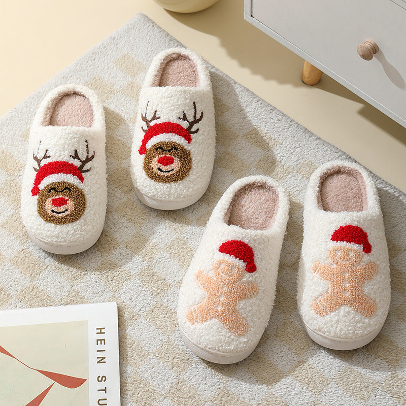 Christmas Cartoon Santa Claus Slippers for Couples – Cute Cotton Winter Home Slippers for Women & Men – Warm Furry Shoes - ZA-ZOLA