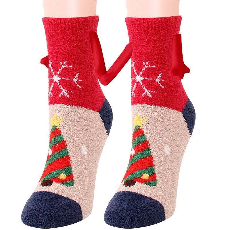 Christmas Magnetic Suction Couple Socks – Warm Coral Fleece Tube Socks for Winter Comfort - ZA-ZOLA