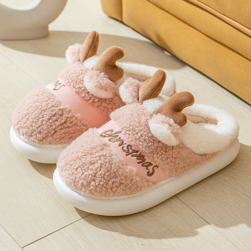 Christmas Elk Soft Cozy Winter Home Slippers – Slip-On Bedroom Slippers – Warm House Shoes for Women & Men - ZA-ZOLA