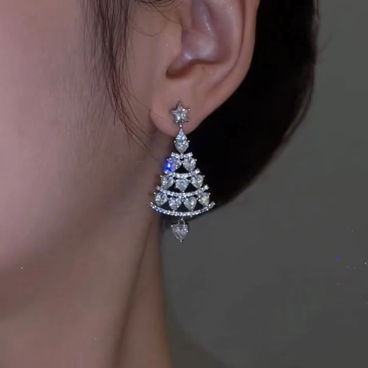 High-Quality Silver Needle Christmas Tree Earrings for Women – Festive Holiday Jewelry - ZA-ZOLA