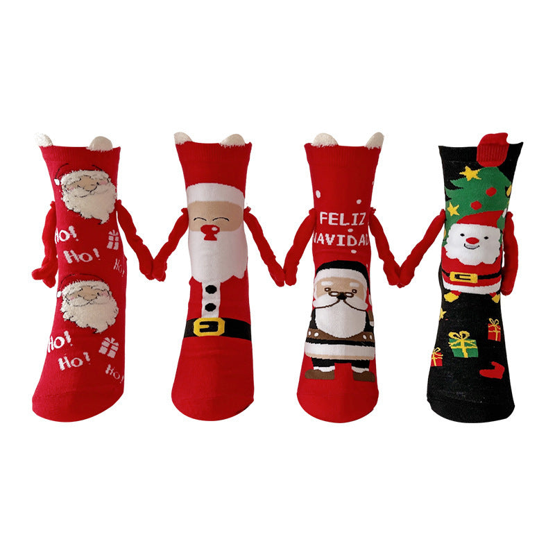 Christmas Magnetic Hand-Holding Socks – Cute Elk, Santa Claus & Snowman Socks for Couples - ZA-ZOLA