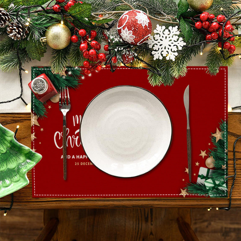 Christmas Linen Placemats – Holiday Blessing Letter Print Table Decor for Festive Dining - ZA-ZOLA