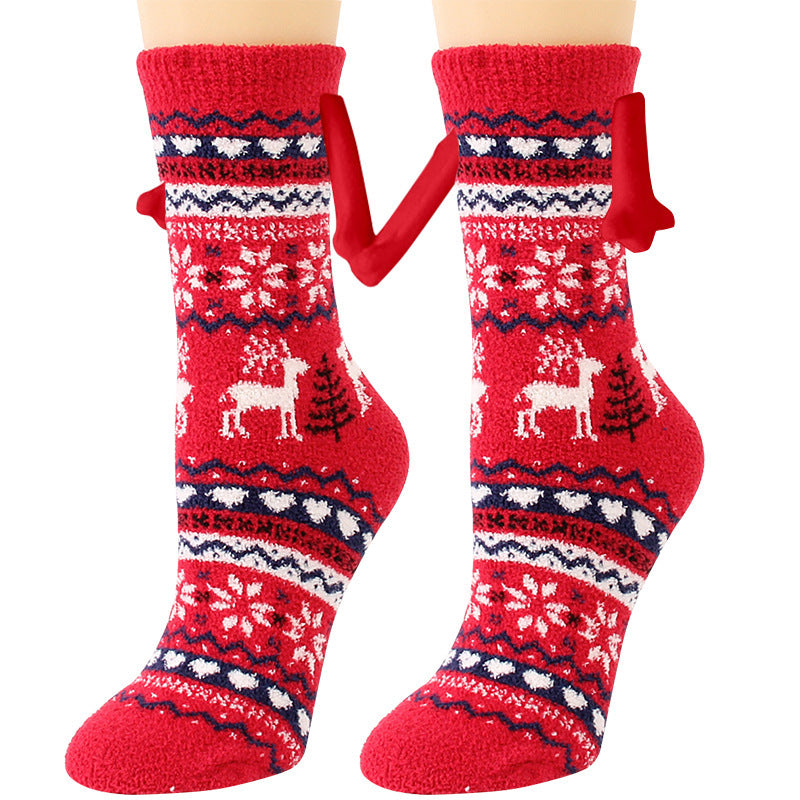 Christmas Magnetic Suction Couple Socks – Warm Coral Fleece Tube Socks for Winter Comfort - ZA-ZOLA