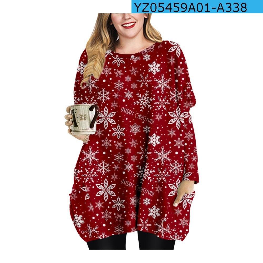 Long Christmas Snowflake Round Neck Dress – Festive Holiday Apparel for Women - ZA-ZOLA