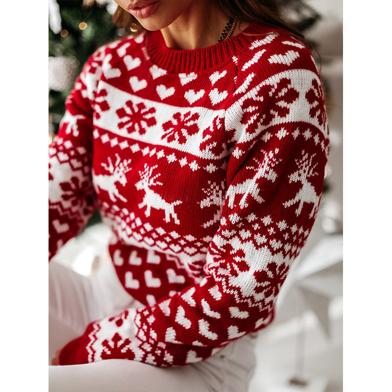 Christmas Elk Knitted Sweater – Long Sleeve Festive Winter Wear for Women & Men - ZA-ZOLA