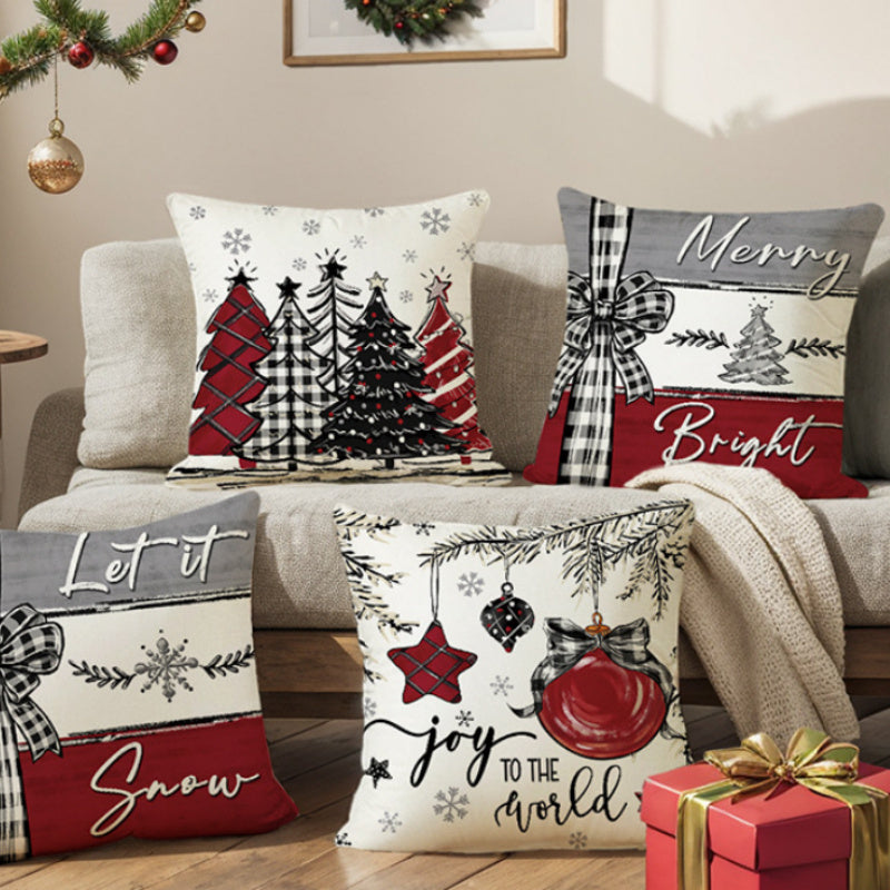 Christmas Tree Linen Pillow Cover – Festive Printed Throw Pillowcase for Holiday Decor - ZA-ZOLA