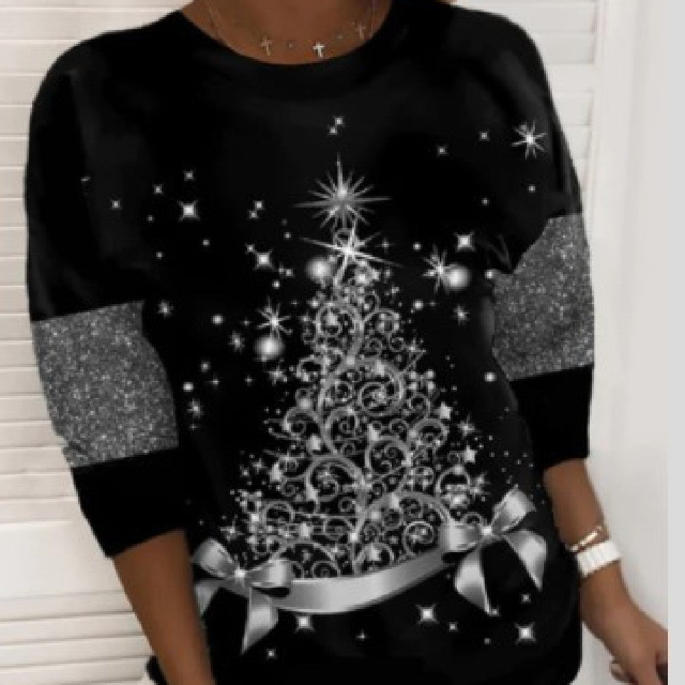 Christmas Tree Print Casual Loose Top – Festive Holiday Fashion for Women - ZA-ZOLA