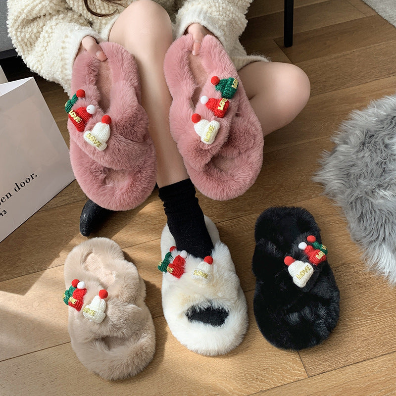 Christmas Hat Fluffy Slippers – Women's Warm Toe-Covering Cotton Slippers - ZA-ZOLA