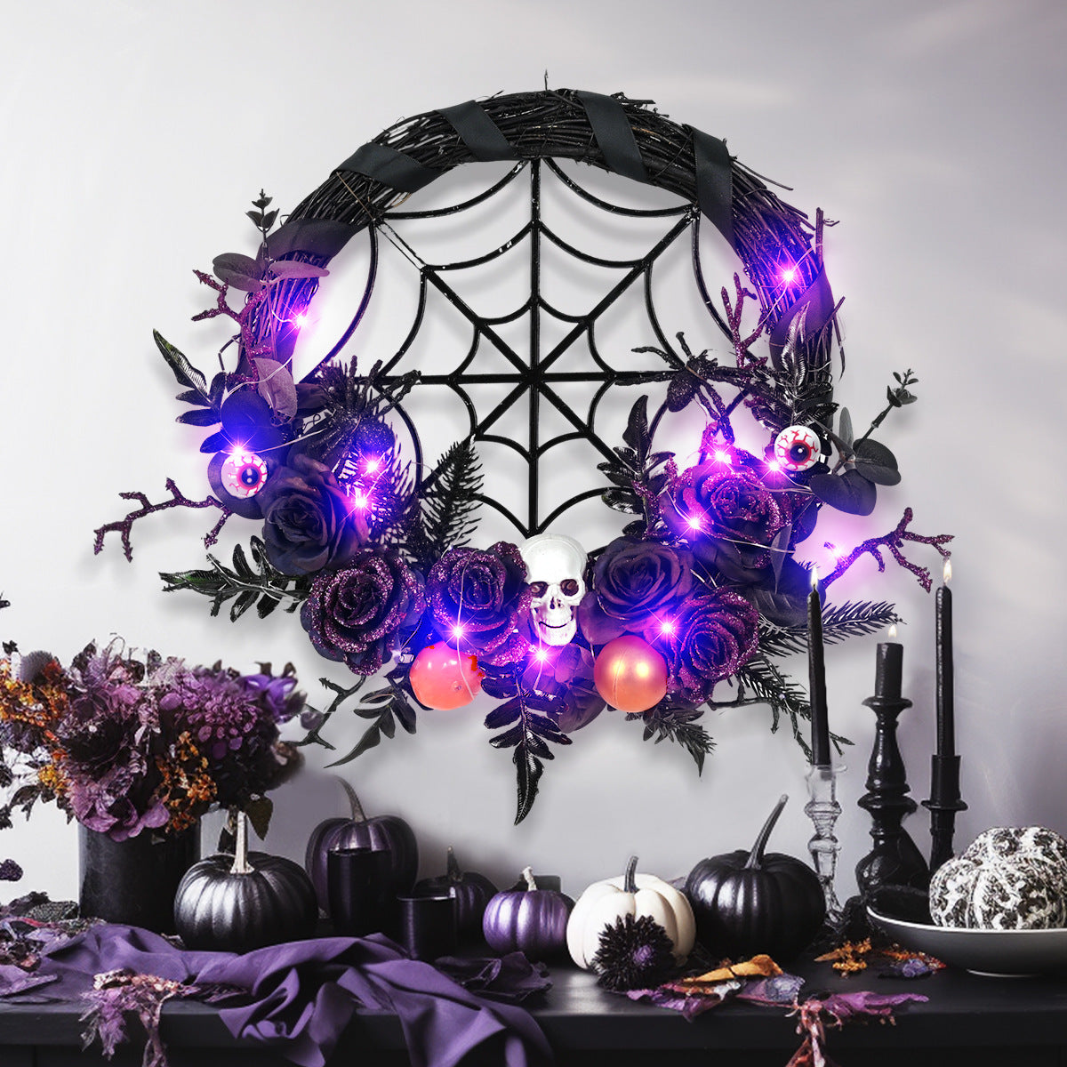 Halloween Decorations Spider Skull Vine Ring Artificial Flower Party Layout Props Pendant - ZA-ZOLA