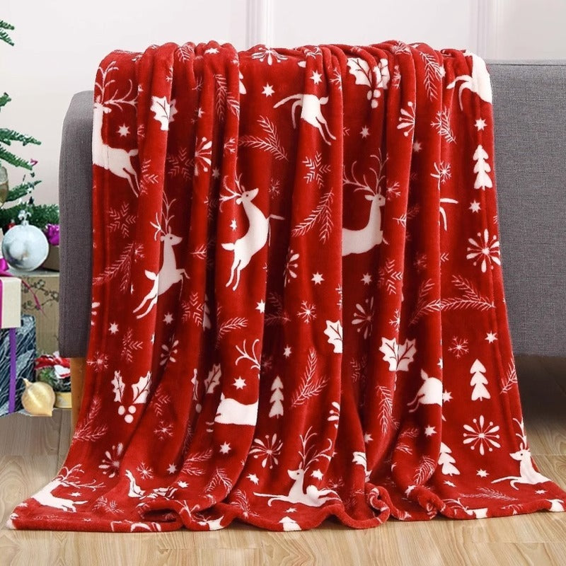 Cozy Christmas Elk & Snowman Print Blanket - Double-Sided Flannel for Winter Comfort - ZA-ZOLA